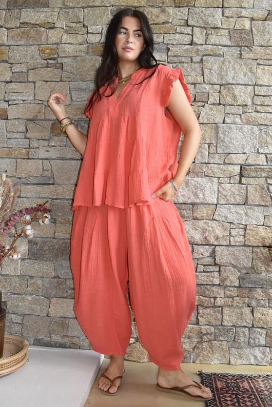 Tasha Cushion Cotton Sia Barrel Pant Watermelon
